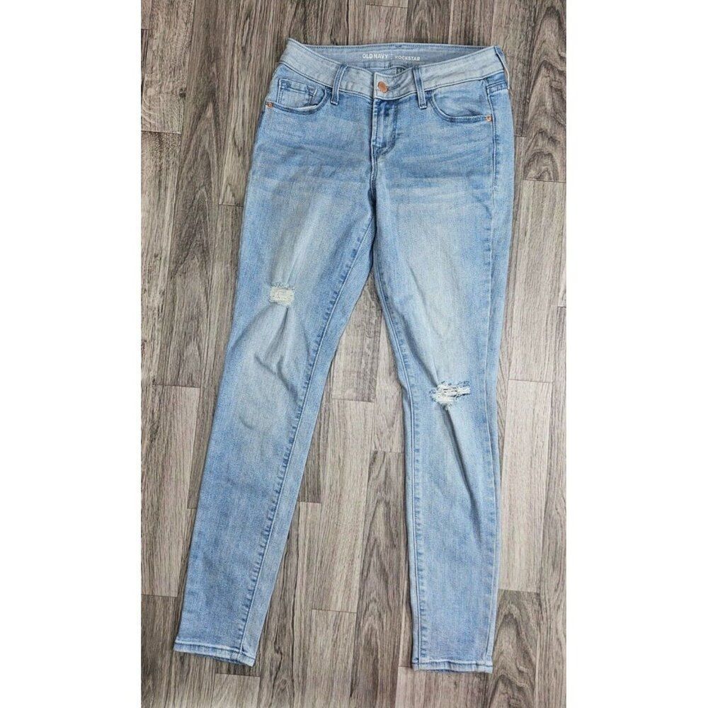 (3/$35) Old Navy Size 2 Regular Rockstar Mid Rise‎ Skinny Distressed Blue Jeans
